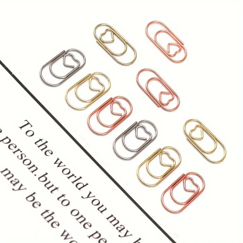 100pcs Mini Heart-shaped Paper Clips, Exam Paper Clips, Golden Textured Paper Clips, Office Stationery Supplies