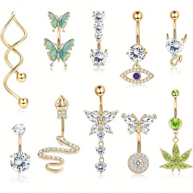 Drperfect 1Pcs 14G Belly Button Ring Dangling Gold Plated Belly Button Rings Classic Navel Rings Trendy Belly Button Rings Pack