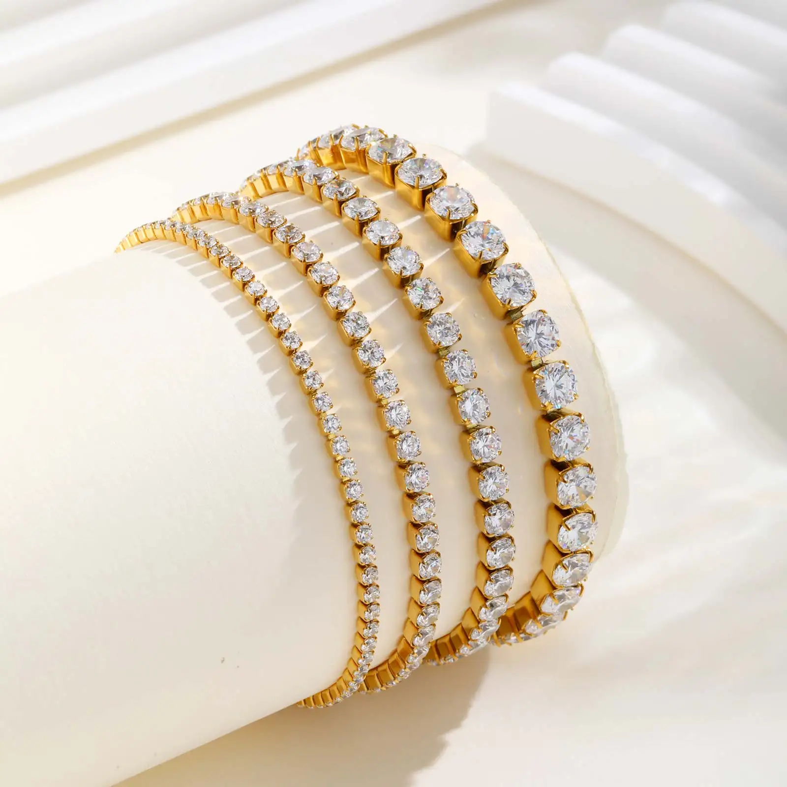 Classic Charm Tennis Bracelet for Women, AAA Zircon Stainless Steel Chain Bracelet, Wedding Birthday Party Jewelry Waterproof